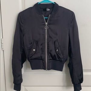 DIVIDED Dark Gray Cropped Satin Bomber Jacket 💣